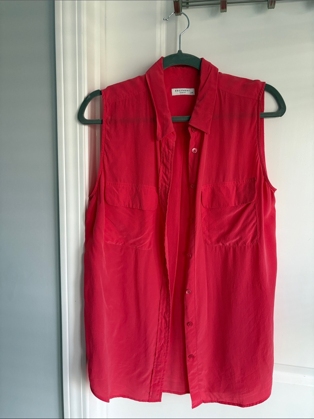 Equipment Red Sleeveless Silk Button-Front Blouse
